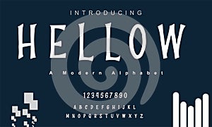 Hellow font. Elegant alphabet letters font and number