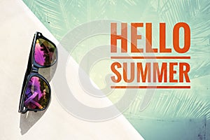 Hellow summer banner with sunglasses