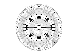 Helm of awe, icelandic magical stave, Vegvisir runic compass. Viking symbols for the purpose of protection from disease. Old sign