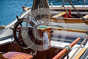 Helm of old sailing boat