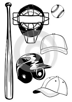 Helmet, bat, cap, ball, mask set