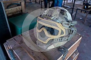 Helmet for BB gun, Airsoft with metal mesh mask for face safety photo