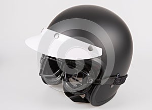 Helmet black motorcycle anti-sun protective visor retro and vintage style cafe racer open face old school style