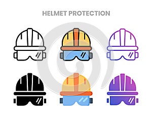 Helmet Construction icons set different styles.