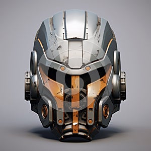 Titanium Sci Fi Robot Helmet Design - Realistic And Hyper-detailed 3d Render photo