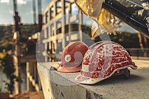Helmet Engineering Construction worker equipment on background