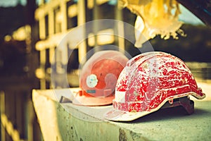 Helmet Engineering Construction worker equipment on background