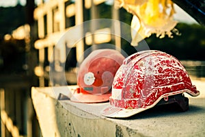 Helmet Engineering Construction worker equipment on background
