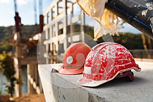 Helmet Engineering Construction worker equipment on background