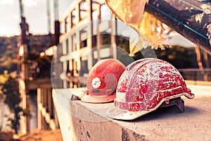 Helmet Engineering Construction worker equipment on background