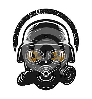 Helmet and gas mask, radiation protection. Vector illustration.