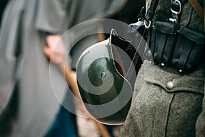 Helmet of a German soldier of dark green color