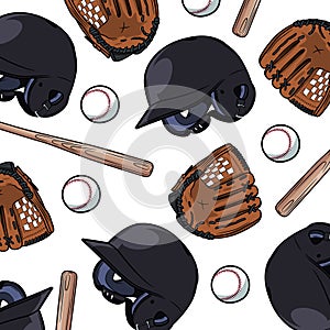 Helmet pattern, batting ball and baseball gloves.