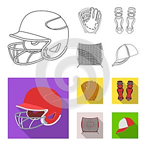 Helmet protective, knee pads and other accessories. Baseball set collection icons in outline,flat style vector symbol