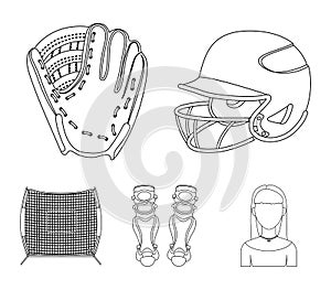 Helmet protective, knee pads and other accessories. Baseball set collection icons in outline style vector symbol stock