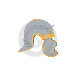 Helmet of a Roman legionary. Color vector illustration, flat style. White isolated background.