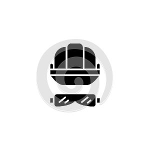 Helmet safety glasses black icon concept. Helmet safety glasses flat vector symbol, sign, illustration.