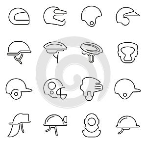 Helmet or Safety Helmet Icons Thin Line Vector Illustration Set