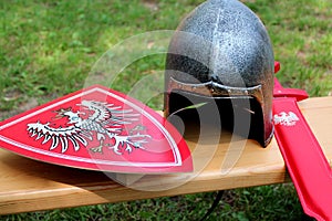 Helmet, shield and sword knight.