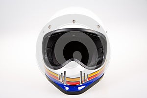 Helmet white motorcycle motocross retro and vintage style cafe racer