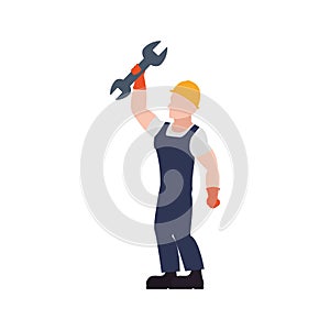 Helmet wrench constructer worker industry icon. Vector graphic