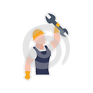 Helmet wrench constructer worker industry icon. Vector graphic