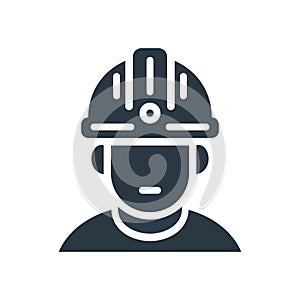 Helmeted worker. Male construction service person profile avatar. Vector illustration