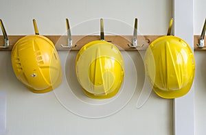 Helmets on coat hangers