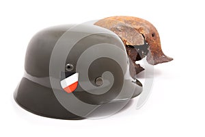 Helmets of soldiers Wehrmacht on a white photo