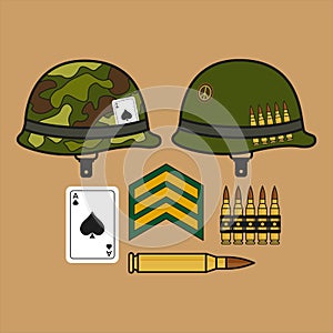 Helmets with talisman and bullets, bullets set, veteran day