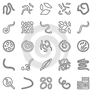 Helminth outline icons set - parasitic worms vector concept signs