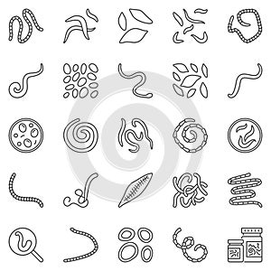 Helminth outline icons set - parasitic worms vector concept signs photo
