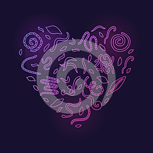 Helminths Heart outline colorful Banner. Vector concept illustration