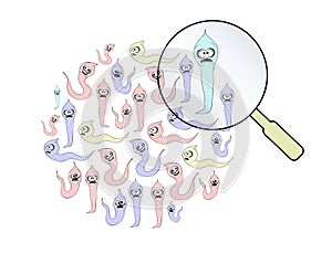 Helminths, roundworms. intestinal parasites. warning sign parasitism , vector illustration