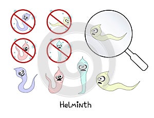 Helminths, roundworms. intestinal parasites. warning sign parasitism , vector illustration. The concept of parasites in humans and