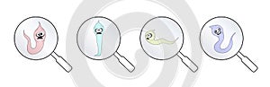 Helminths, roundworms. intestinal parasites. warning sign parasitism , vector illustration. The concept of parasites in humans and