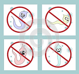 Helminths, roundworms. intestinal parasites. warning sign parasitism , vector illustration. The concept of parasites in humans and