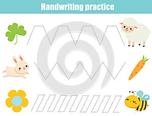 Help animals find food. Handwriting practice sheet. Educational children game. Tracing lines. early education worksheet for kids