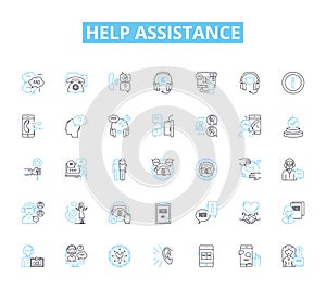 Help assistance linear icons set. Support, Aid, Guidance, Assistance, Care, Compassion, Empathy line vector and concept