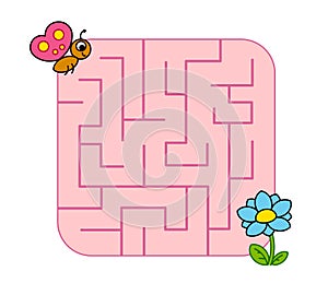 Help baby butterfly cub find path to flower. Labyrinth. Maze game for kids. Vector puzzle.