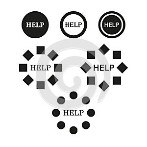 Help buttons set. Circle and diamond assistance icons. Support symbol collection. Vector illustration. EPS 10.