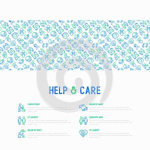 Help and care concept with thin line icons