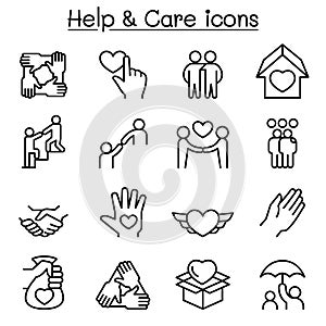 Help, care, Friendship, Generous & Charity icon set in thin line
