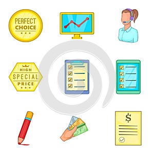 Help client support icon set, cartoon style