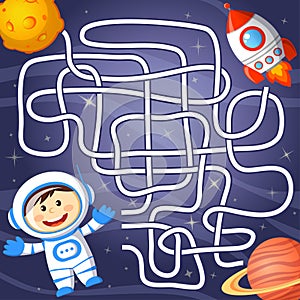 Help cosmonaut find path to rocket. Labyrinth. Maze game for kids