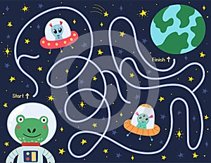 Help cute frog find a way to the planet Earth. Space maze puzzle for kids