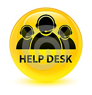 Help desk (customer care team icon) glassy yellow round button