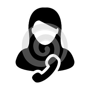 Help Desk icon vector female user person profile avatar with phone symbol for business contact and communication in flat color