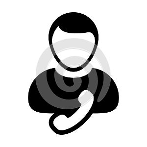 Help Desk icon vector male user person profile avatar with phone symbol for business contact and communication in flat color glyph