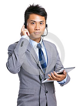 Help desk operator with tablet